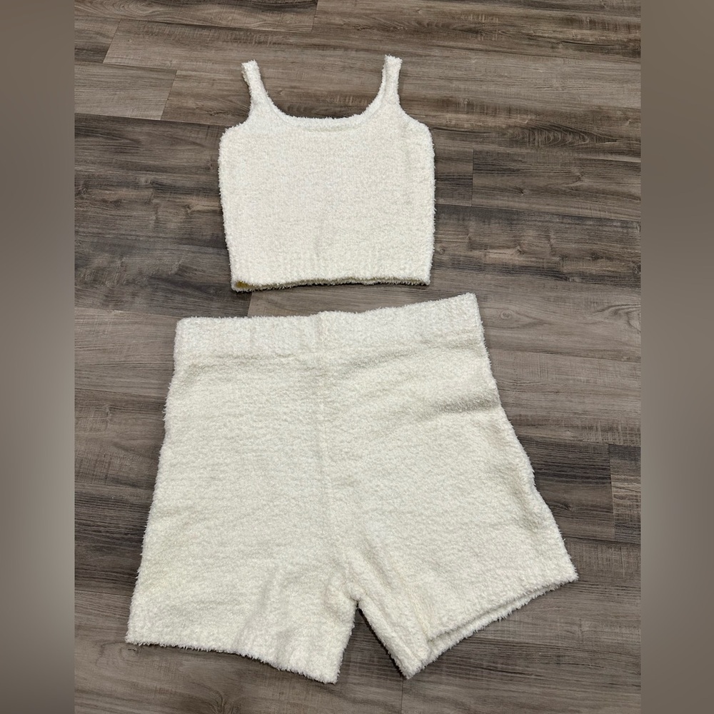 SKIMS Bone White Cozy Knit Bouclé Shorts and Tank
